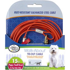 Four Paws Puppy Dog Tie Out Cable Red 15 Feet