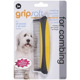 JW Pet Rotating Comfort Comb Grey, Yellow Medium 5 in