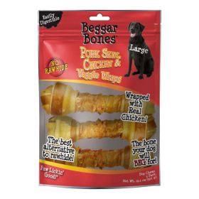 Savory Prime Beggar Bones Pork Skin, Chicken & Veggie Wraps Dog Treats 13.1 oz 3 Pack