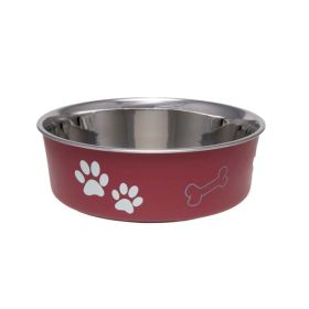 Loving Pets Classic Dog Bowl Paw Print & Bone Merlot Medium