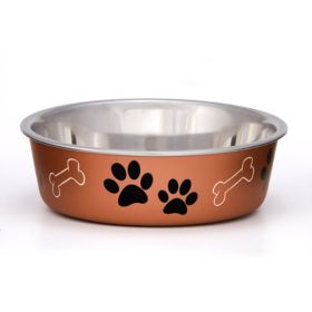 Loving Pets Metallic Dog Bowl Paw Print & Bone Copper Medium