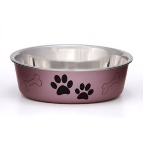 Loving Pets Metallic Dog Bowl Paw Print & Bone Grape Medium