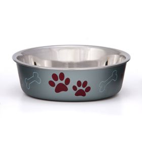 Loving Pets Metallic Dog Bowl Paw Print & Bone Blueberry Medium