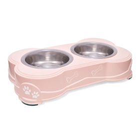 Loving Pets Double Diner Dog Bowl Paw Print & Bone Paparazzi Pink Small