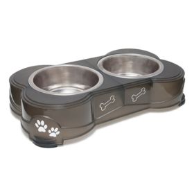 Loving Pets Double Diner Dog Bowl Paw Print & Bone Espresso Small